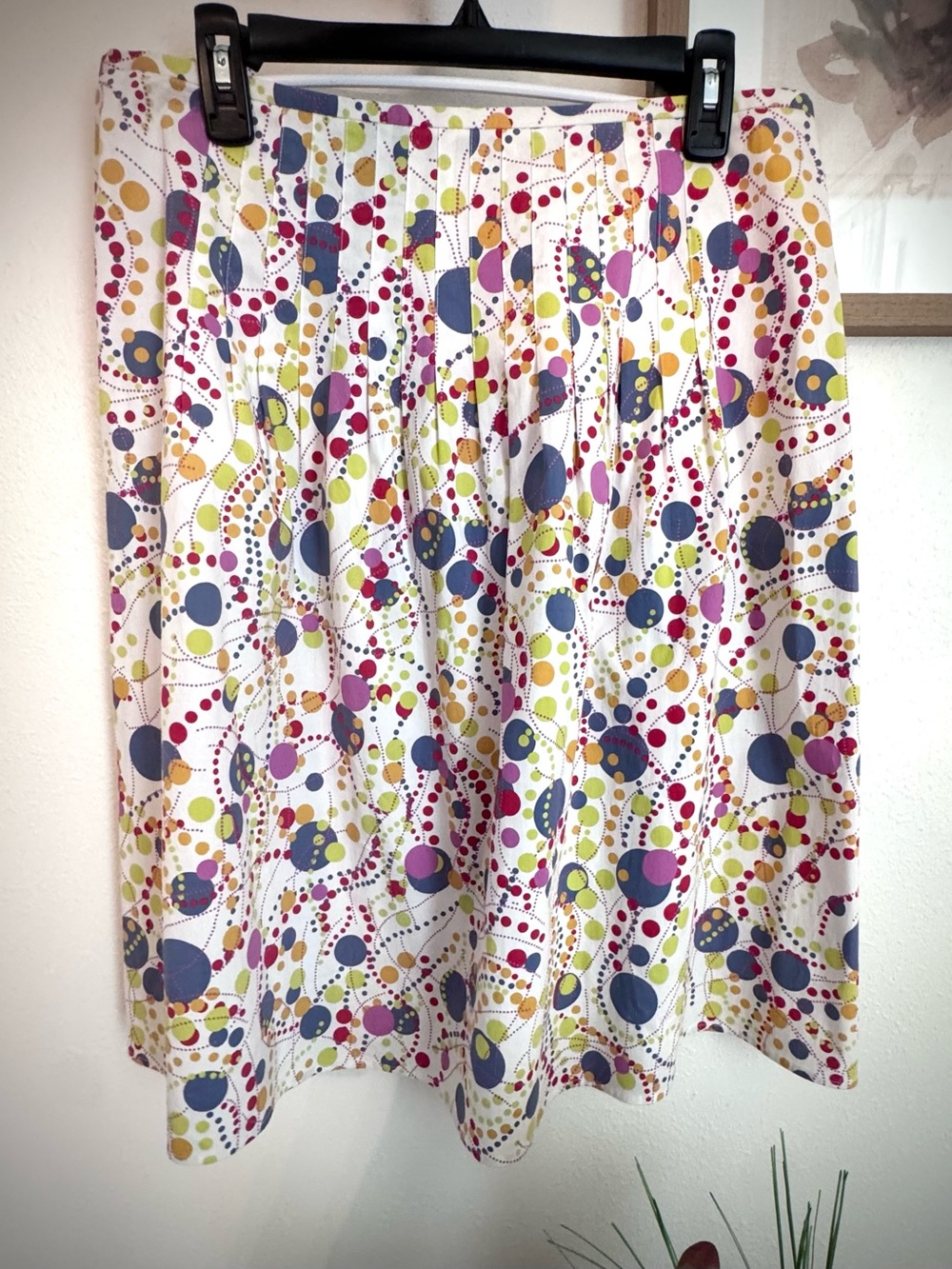 Madison Studio White Pleated Skirt Multicolor Polka Dot Print 97% Cotton Size14